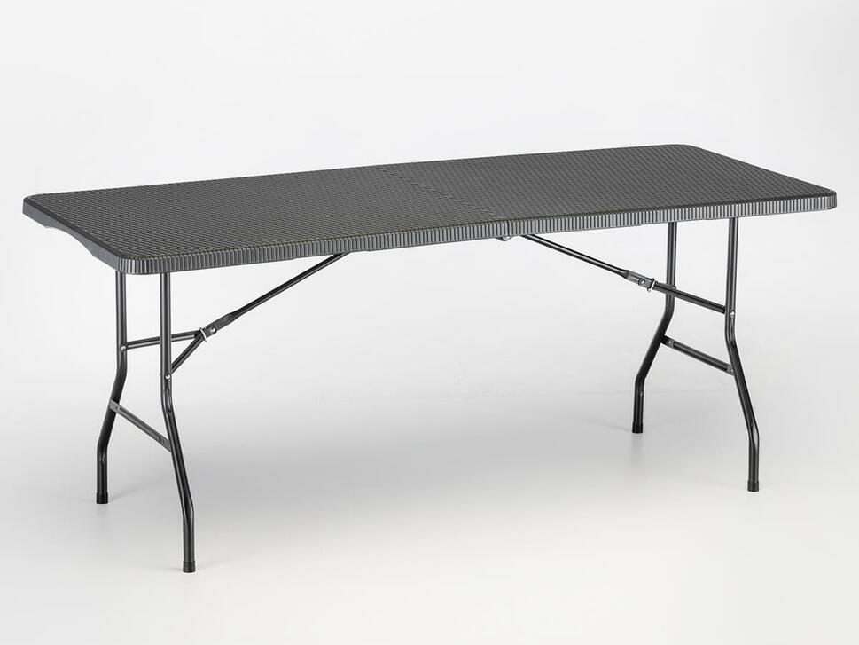 Stół kempingowy składany Masi, 180 x 74 cm, czarny - imitacja rattanu, do 200 kg