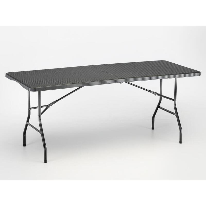 Stół kempingowy składany Masi, 180 x 74 cm, czarny - imitacja rattanu, do 200 kg
