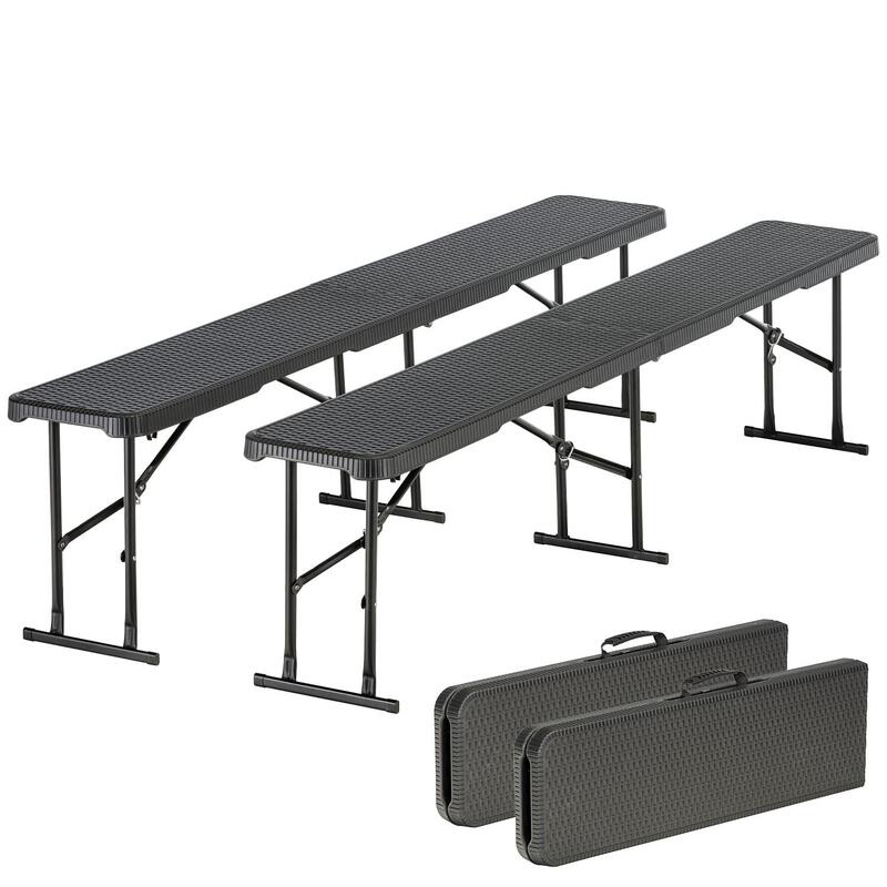 Lot de 2 Bancs pliables Masi - Camping - Pique-nique - Acier/HDPE - max 300 kg