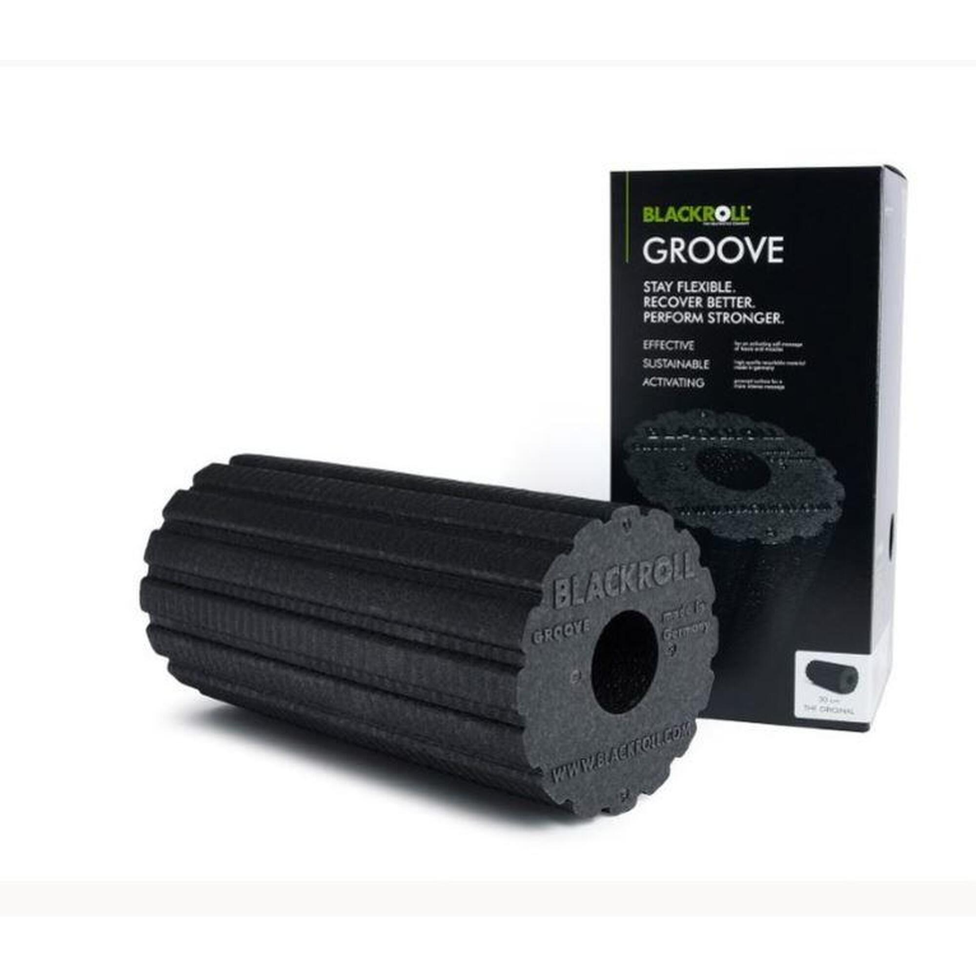 Massagerolle Standard Groove - Faszienrolle - 30 cm - Schwarz