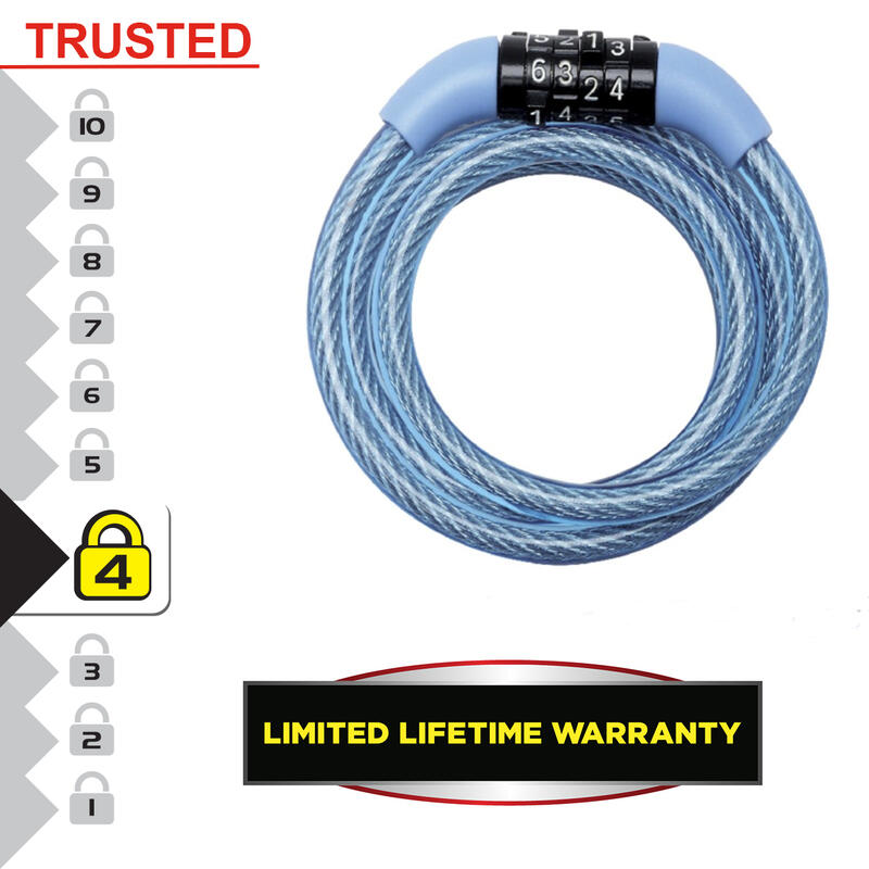 Antifurt MasterLock cablu spiralat cu cifru 1.20m x 8mm Albastru