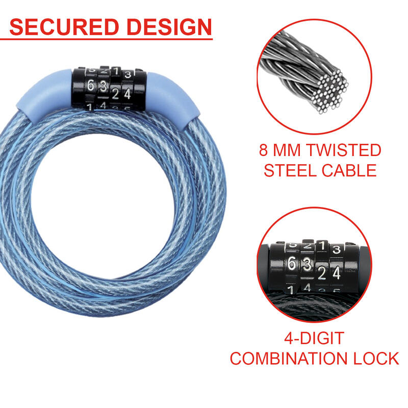 Antifurt MasterLock cablu spiralat cu cifru 1.20m x 8mm Albastru
