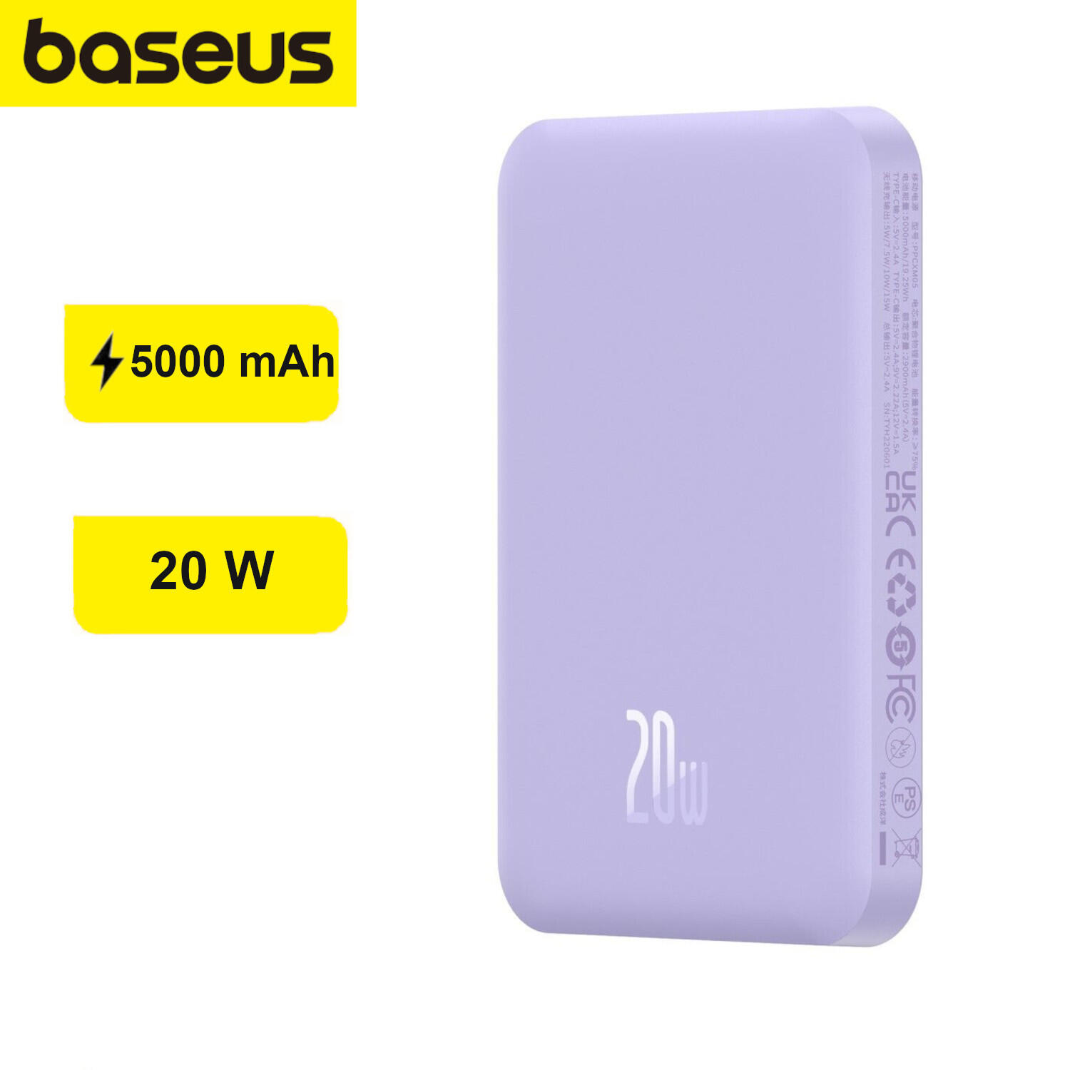Powerbank inductie Baseus 5000mAh 20W rapid magsafe + cablu avion