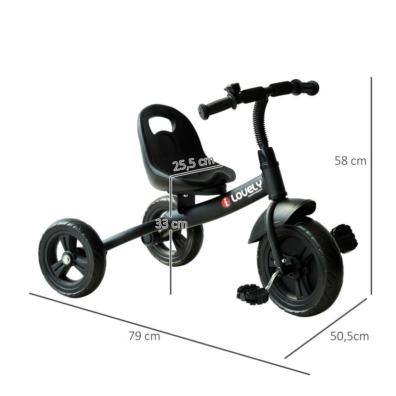 Triciclo para Niños HOMCOM 74x49x55cm Negro