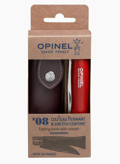 Coltello Opinel inox numero 8 manico rosso con fodero
