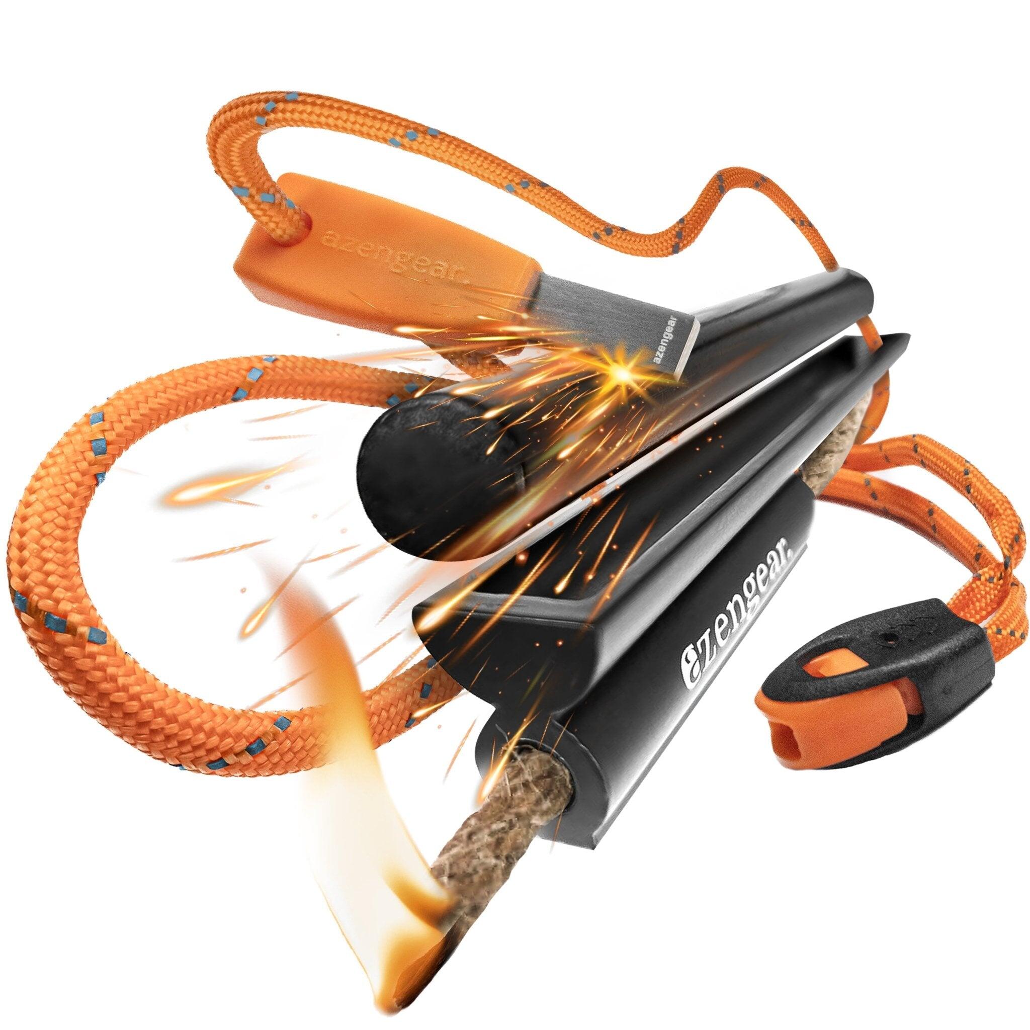 AZENGEAR aZengear Flint Steel Pro Fire Starter, XXL Ferro Rod, Striker, Tinder Wick Rope