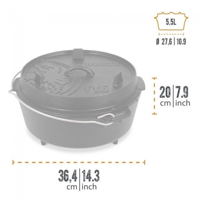 Petromax Dutch Oven FT6-6QT (met pootjes) Set - Pan + Deksellifter + Conditioner