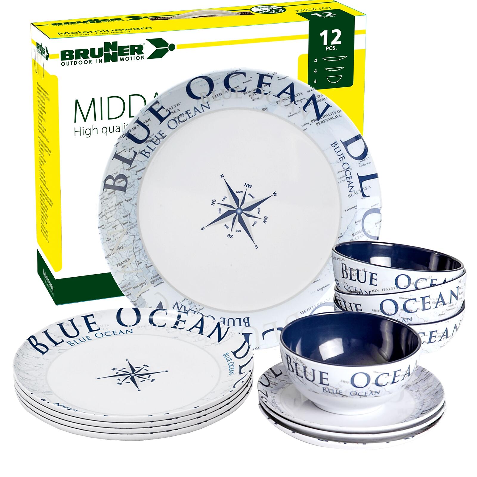 BRUNNER Melamin Campinggeschirr-Set Blue Ocean Midday 12-teilig