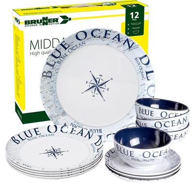 Melamin Campinggeschirr-Set Blue Ocean Midday 12-teilig