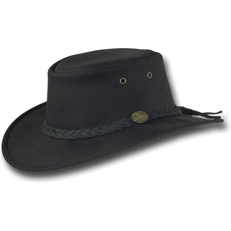 Barmah Hats Foldaway Bronco Fullgrain - Zwart - Koeienleer - Opvouwbaar