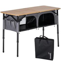 Table de camping pliante avec armoire Tolja - Bambou - Réglable en hauteur
