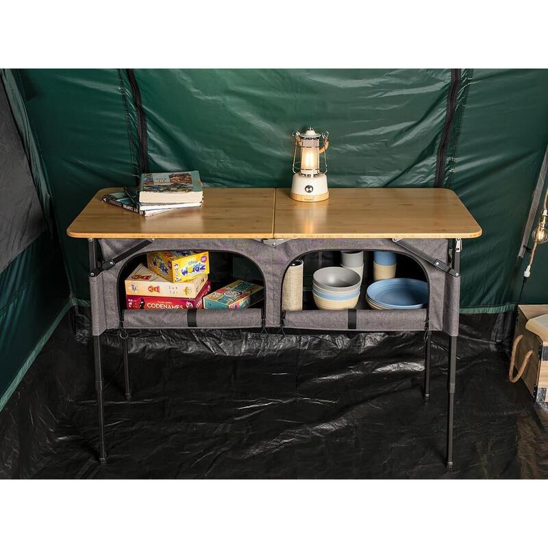 Table de camping pliante avec armoire Tolja - Bambou - Réglable en hauteur