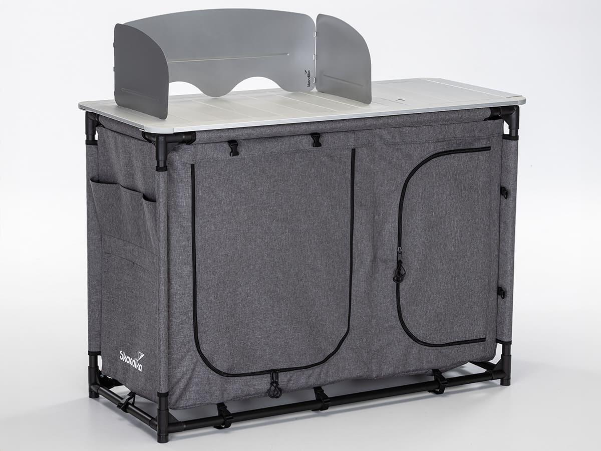 Cuisine De Camping Pliable ECD Germany Gris Avec Sac De Transport - Étagères Incluses