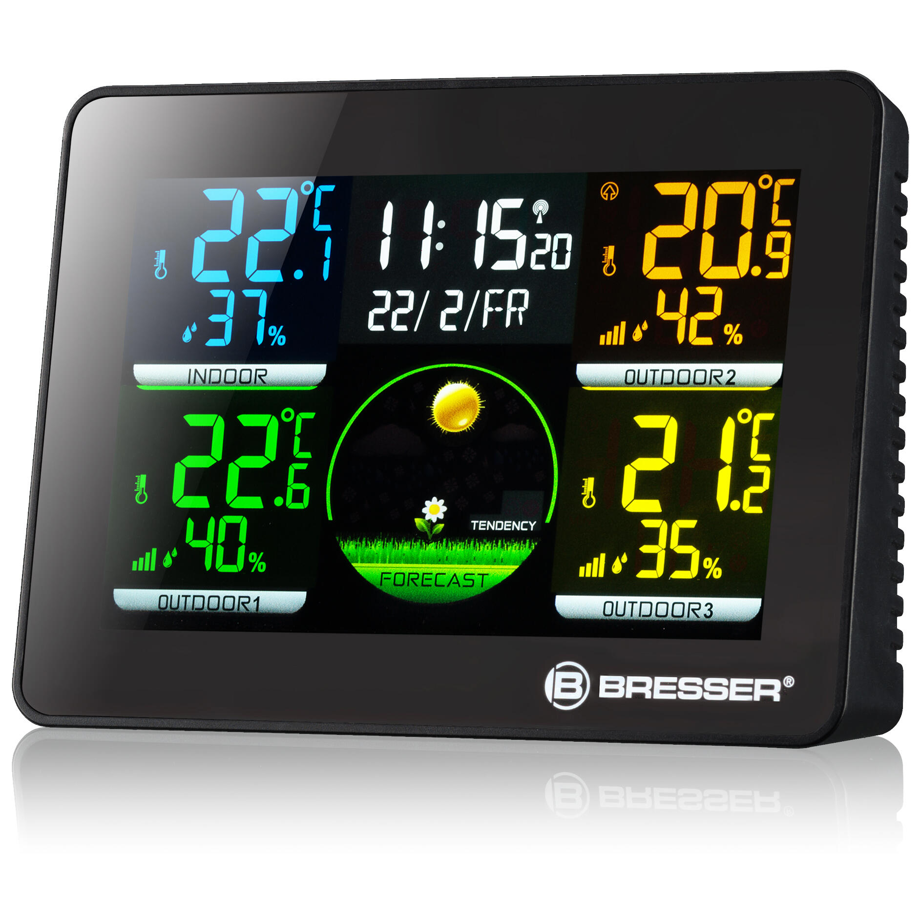 BRESSER Thermo Hygro Quadro NLX - Thermo-/Hygrometer met 3 Buitensensoren 3/6
