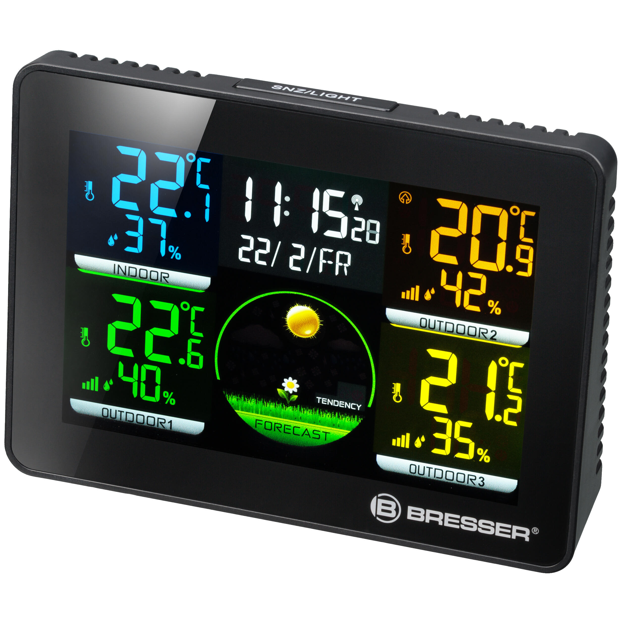 BRESSER Thermo Hygro Quadro NLX - Thermo-/Hygrometer met 3 Buitensensoren 2/6