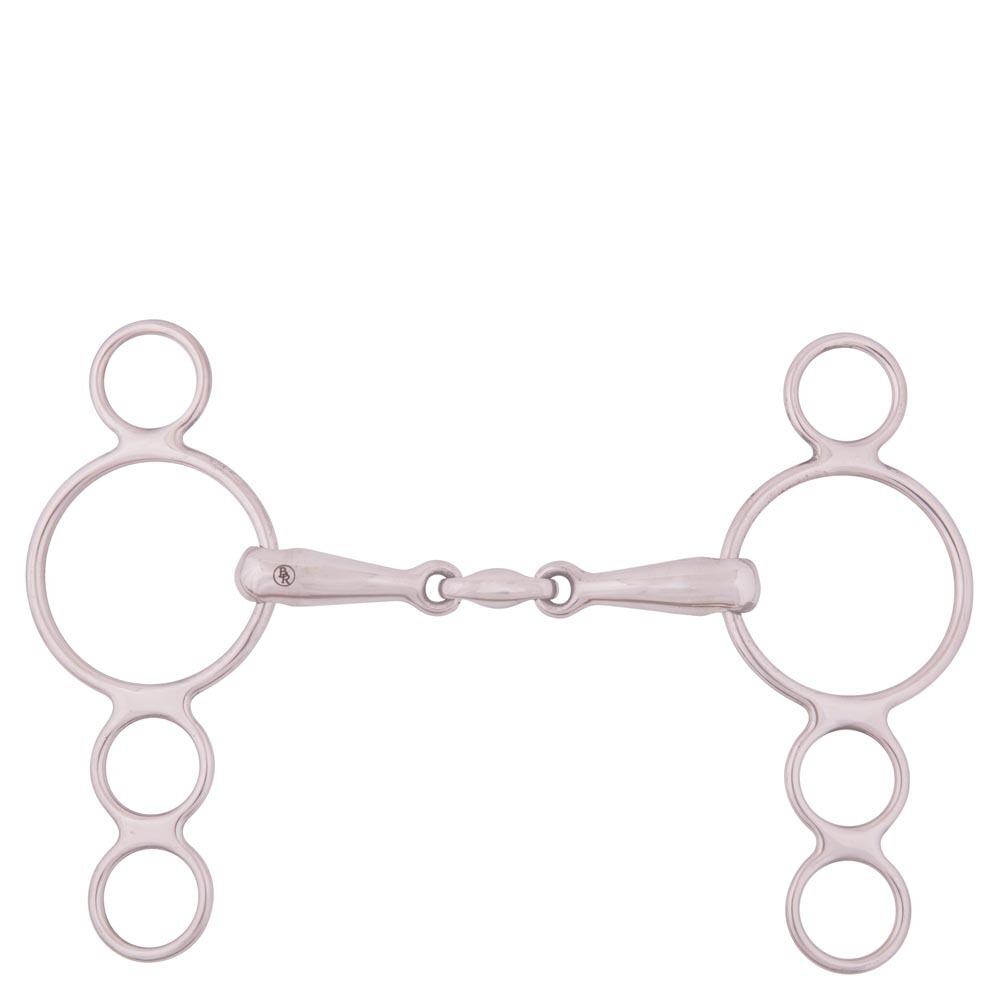 BR 4-rings verstelbaar paardenbit met dubbele roestvrijstalen steel BR Equitation