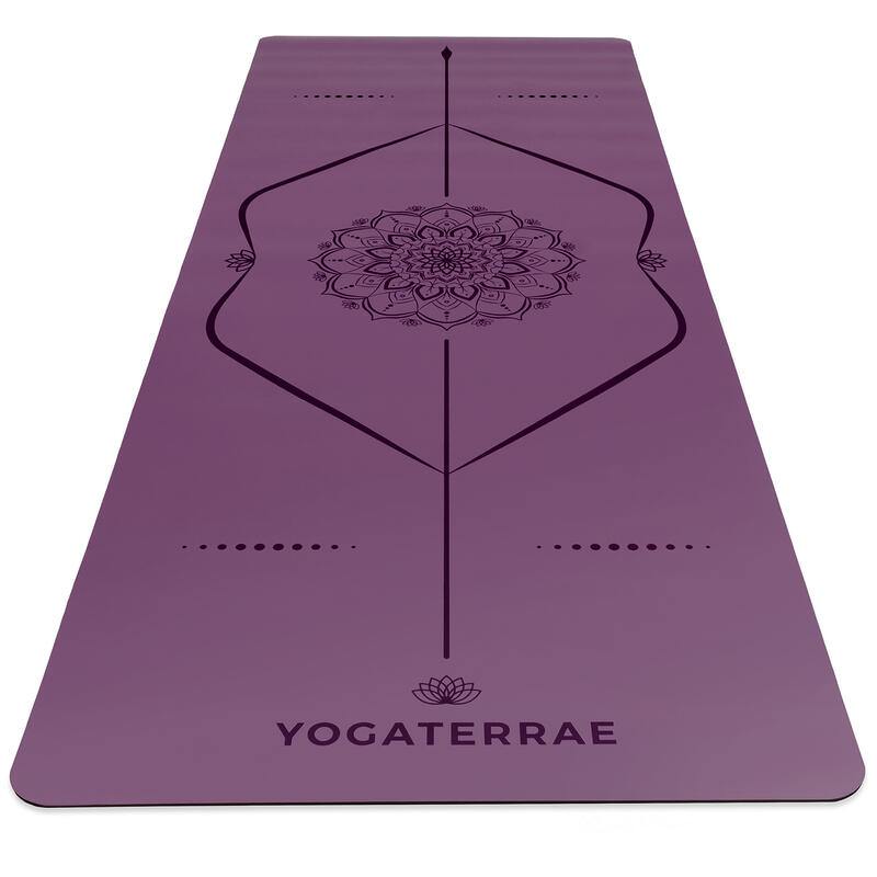 Yogamatte rutschfest aus PU-Naturkautschuk mit Tasche MANDALA Amethystviolett