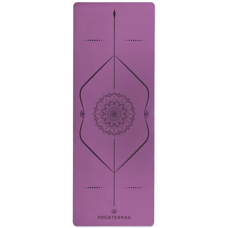 Tapete de yoga AMETISTA ROSA em PU e borracha natural com linhas e corpo MANDALA