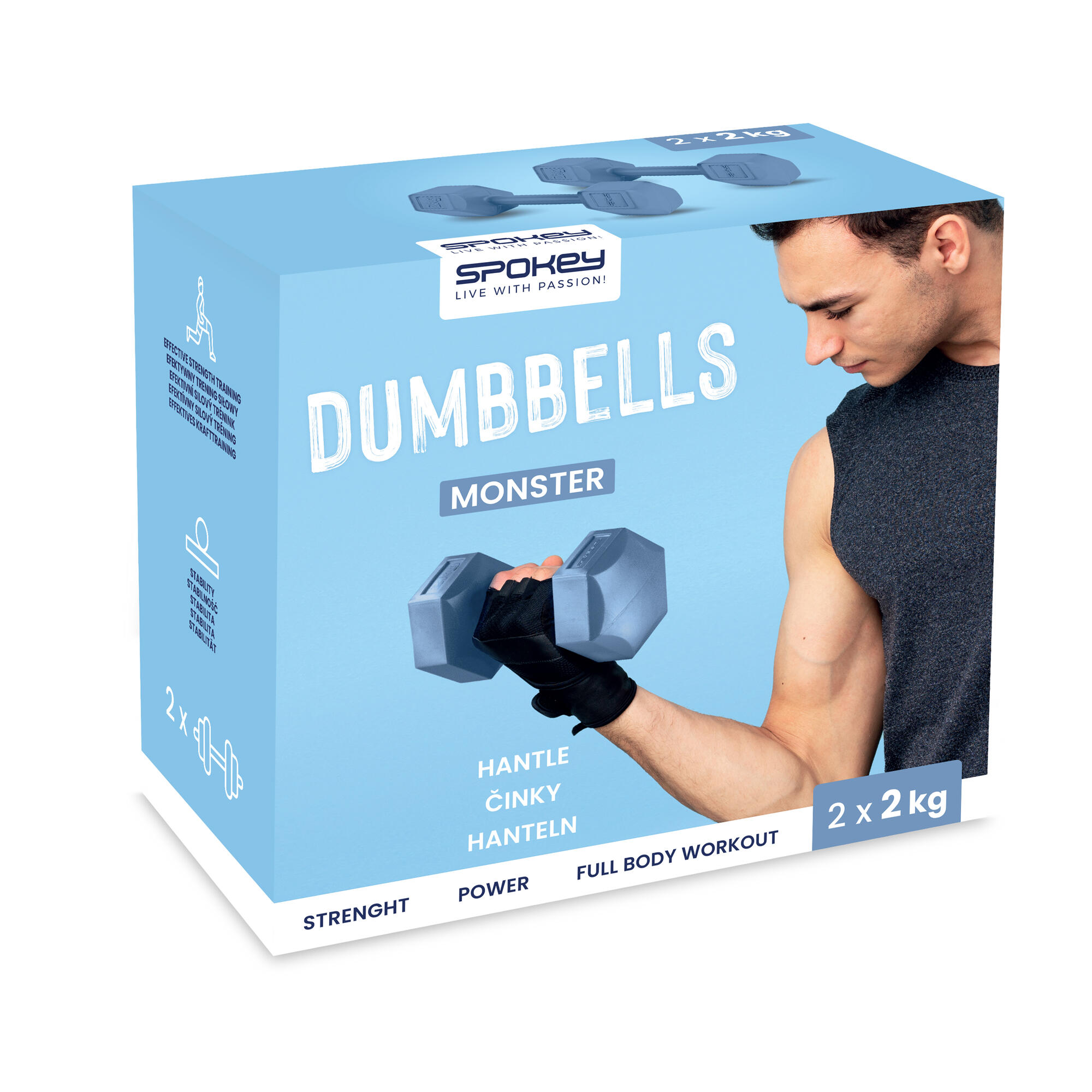 Hexagonale halters set 2x 2kg lichtblauw MONSTER 7/7