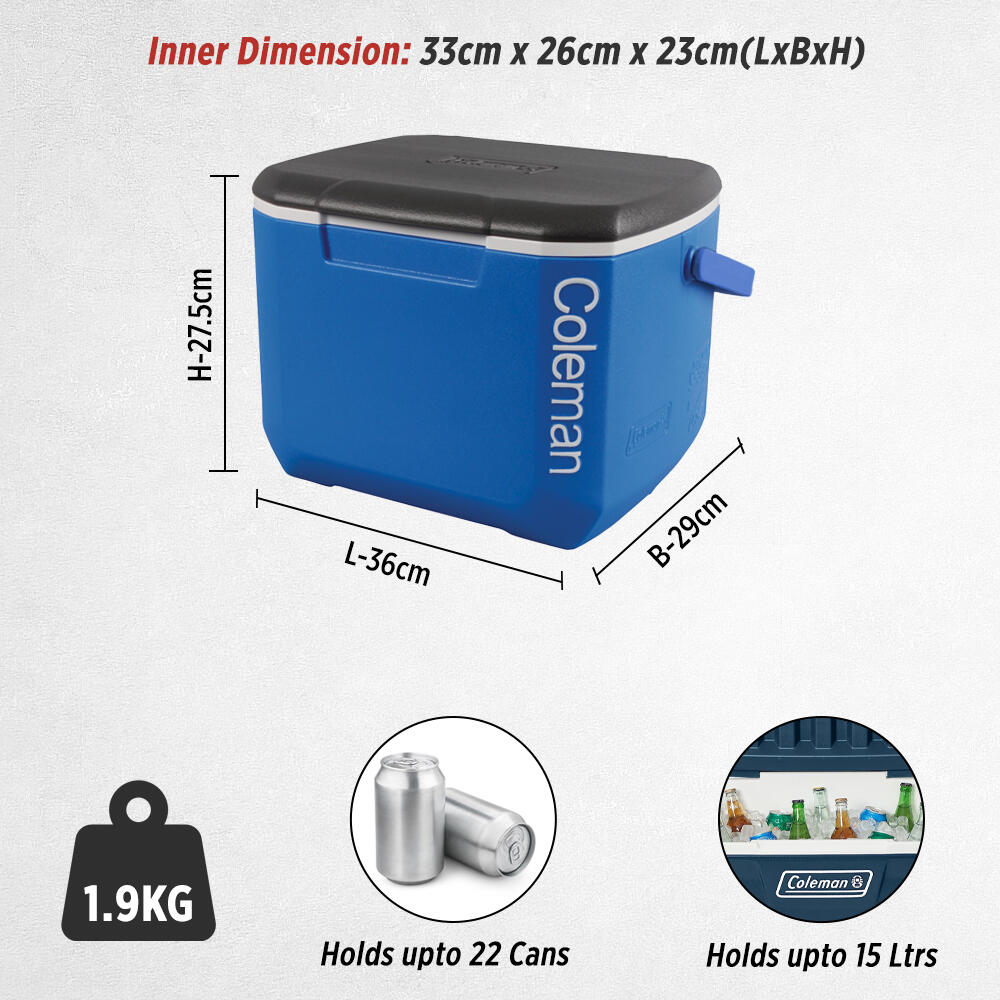 16QT Performance Excursion Ice Cooler Box, Capacity - 15.1 Litres with Ice Retention Upto 2 Days, Blue