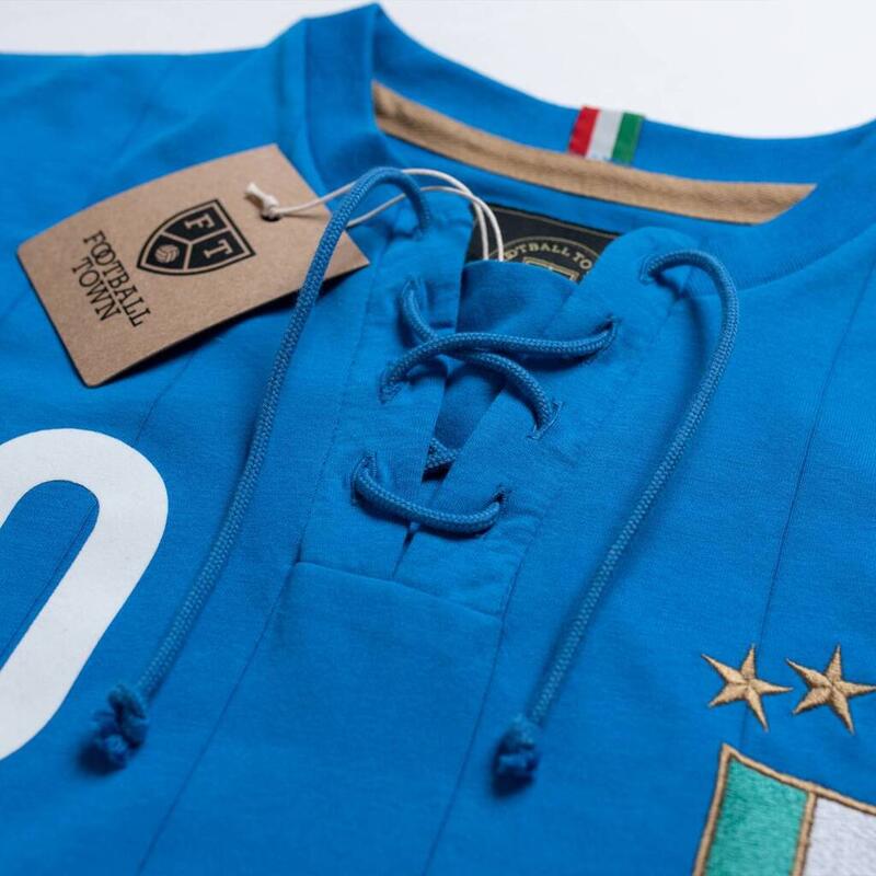 Gli Azzurri Retro T-Shirt met Veters Voetbal Volwassenen Vintage