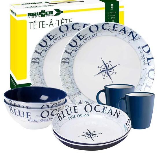 Melamin Campinggeschirr-Set Blue Ocean Tete a Tete 8-teilig