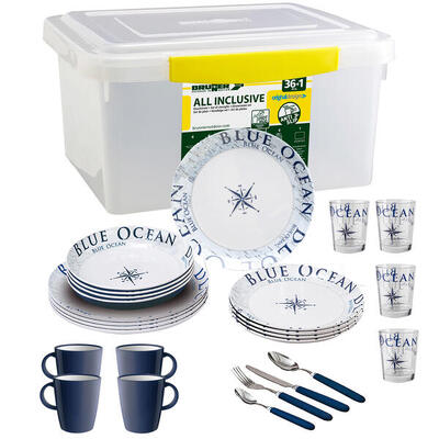 Melamin Campinggeschirr-Set Blue Ocean Midday 37-teilig