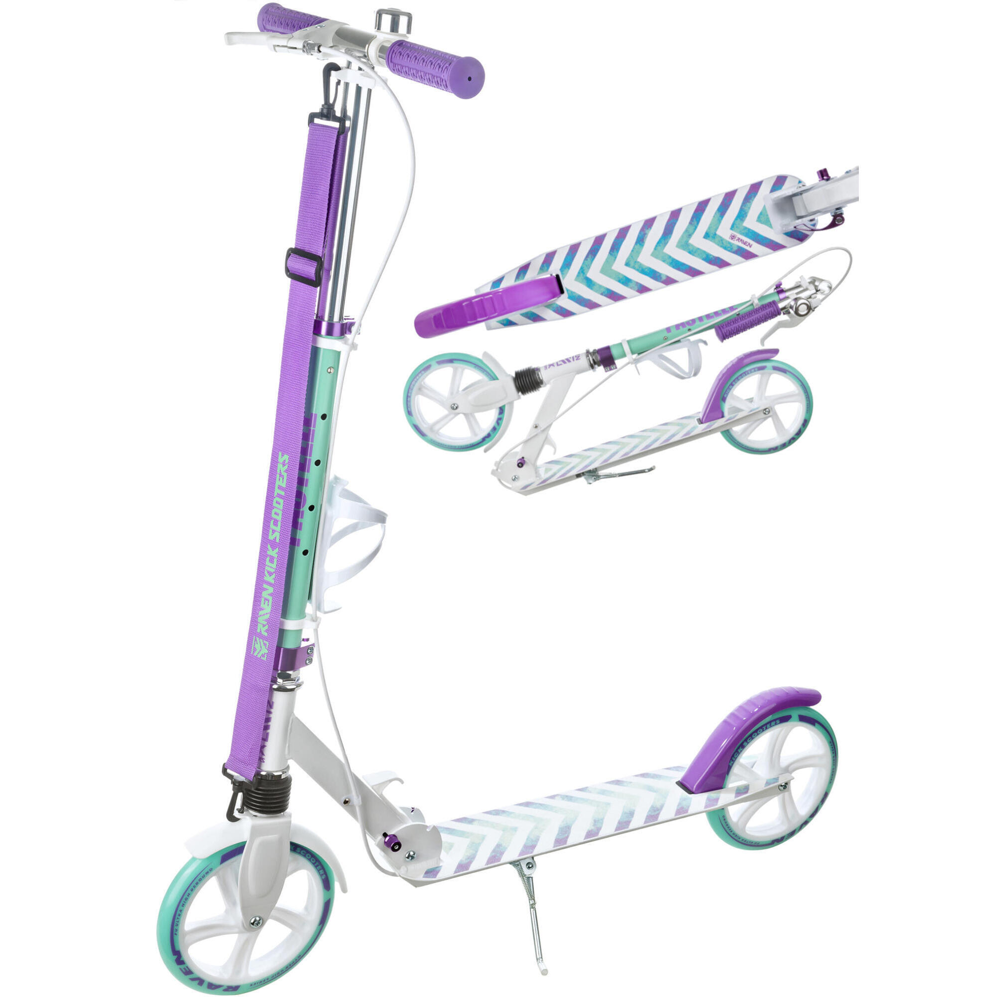Raven - Trottinette Pliante Pastelle Pro Avec Frein Et Amortisseur 200mm Raven - Trottinette - Blanc|vert|violet - Taille Unique - Decathlon