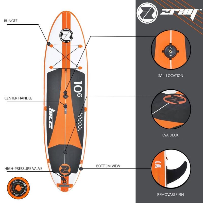 Windsurf Pro 10'6 Felfújható SUP - Dropstitch - Max 145 kg - 270L - 320x81x15 cm
