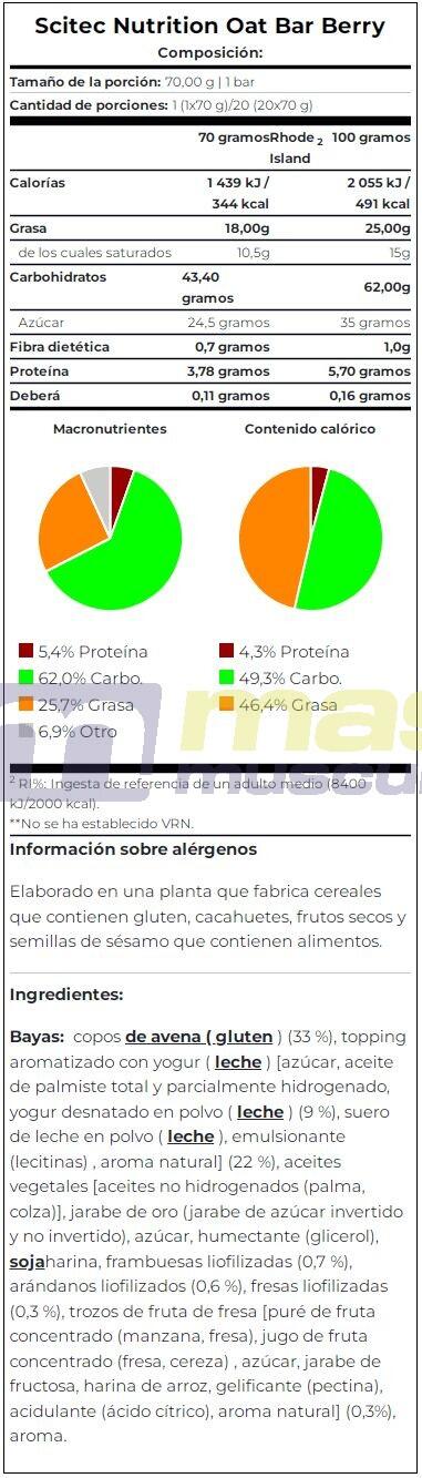Barrita Oat Bar (Barrita de Avena) - 70g Yogurt de Frambuesa de Scitec Nutrition 4/4