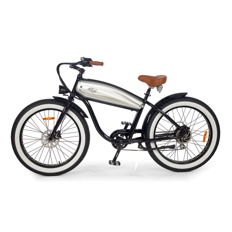 Bici Eléctrica Vintage Cruiser Custom Fat Bike - Rodars Outlaw Negro y Inox