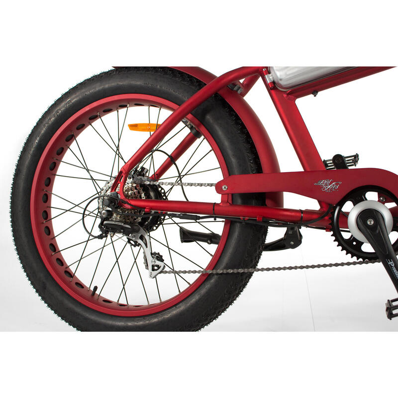 Bici Eléctrica Vintage Cruiser Custom Fat Bike - Rodars Outlaw Rojo Met. y Inox