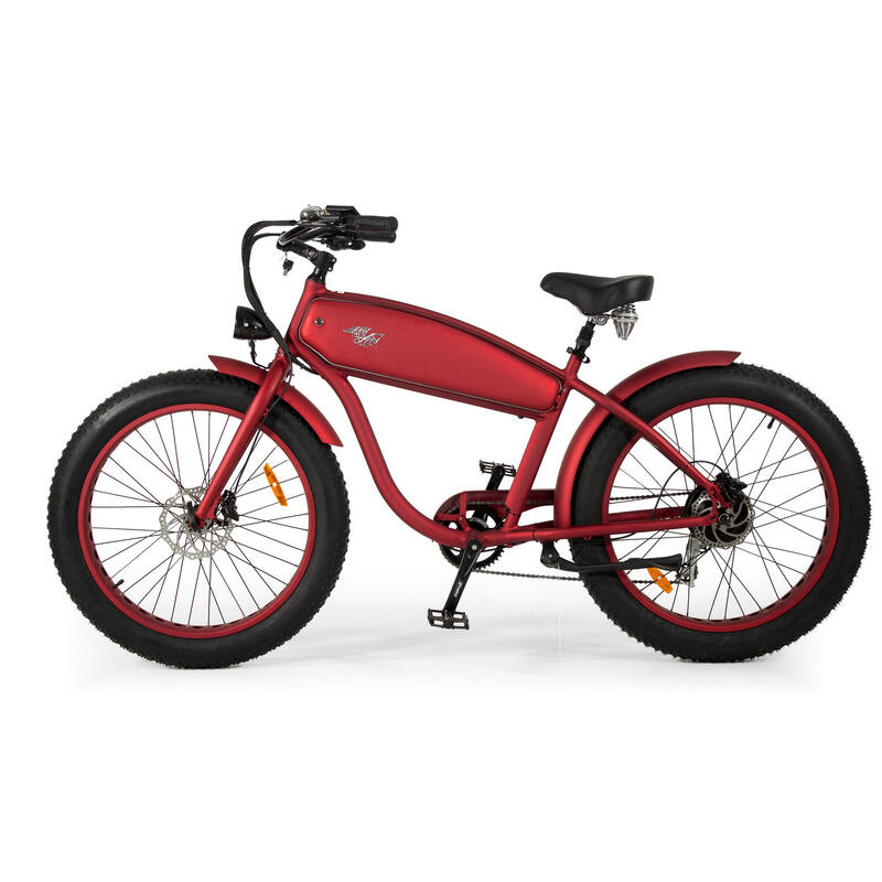 Bici Eléctrica Vintage Cruiser Custom Fat Bike - Rodars Outlaw Rojo Metalizado