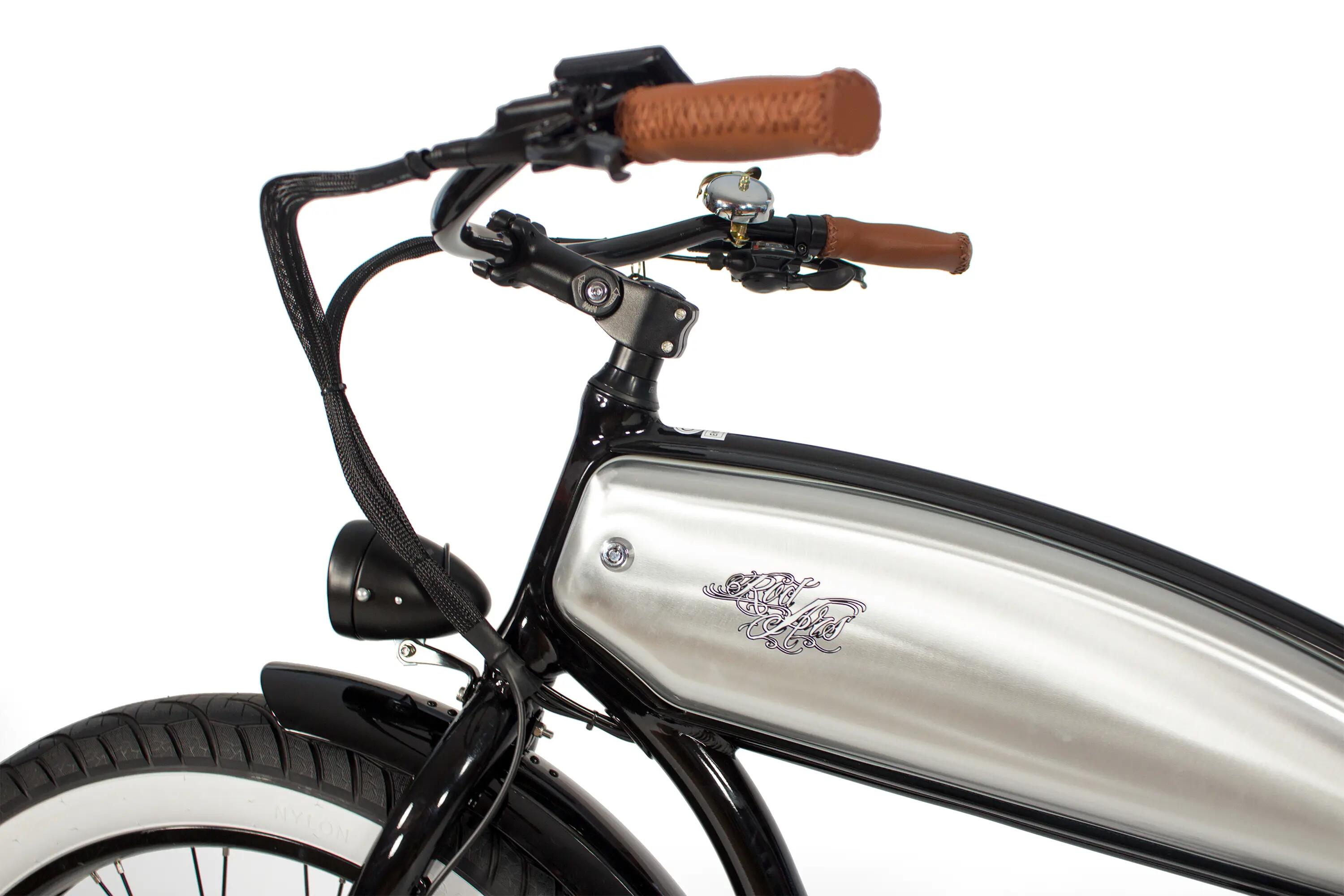 Bici Eléctrica Vintage Cruiser Custom Fat Bike - Rodars Outlaw Negro y Inox 4/7