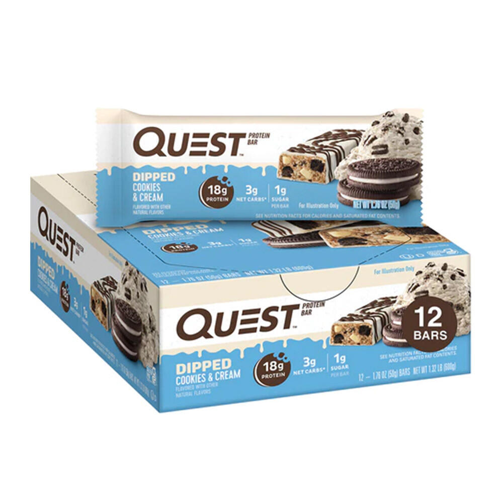 Quest - Boîte Quest Bars Dipped (12x50g) | Cookies Et Cream - Barre Protéinée - 600 G - Decathlon