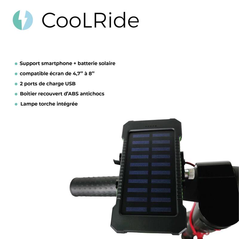 Support téléphone vélo et batterie externe solaire - Smartphones de 4,7" à 8"