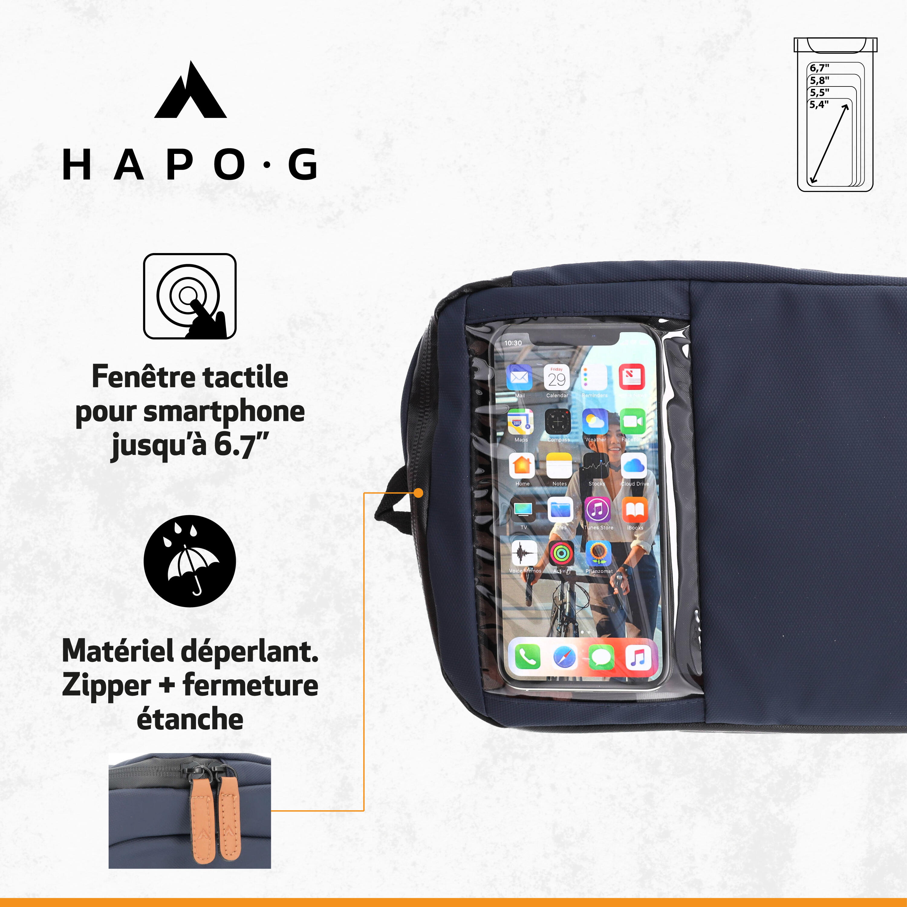 Sacoche de guidon vélo waterproof 7L BLEU - Support smartphone - HAPO-G 4/5