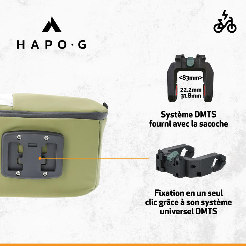 Sacoche de guidon vélo waterproof 7L KAKI - Support smartphone - HAPO-G