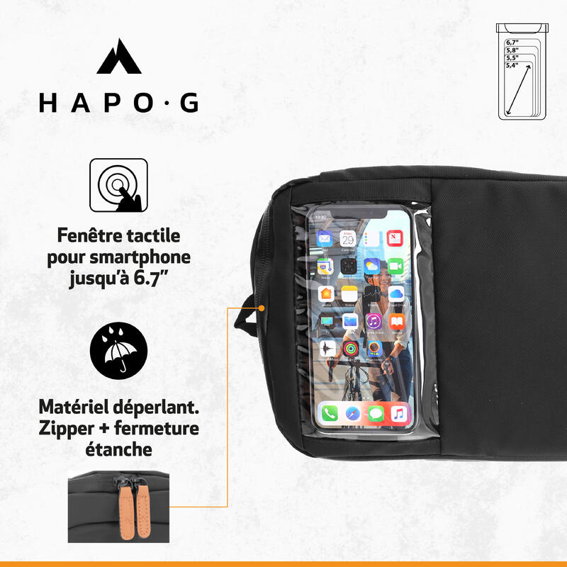 Sacoche de guidon vélo waterproof 7L NOIR - Support smartphone - HAPO-G