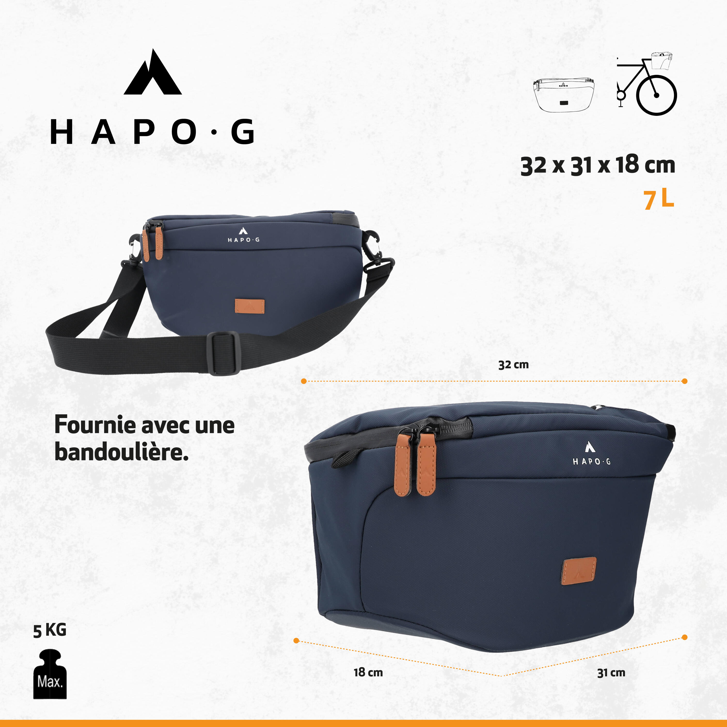 Sacoche de guidon vélo waterproof 7L BLEU - Support smartphone - HAPO-G 3/5