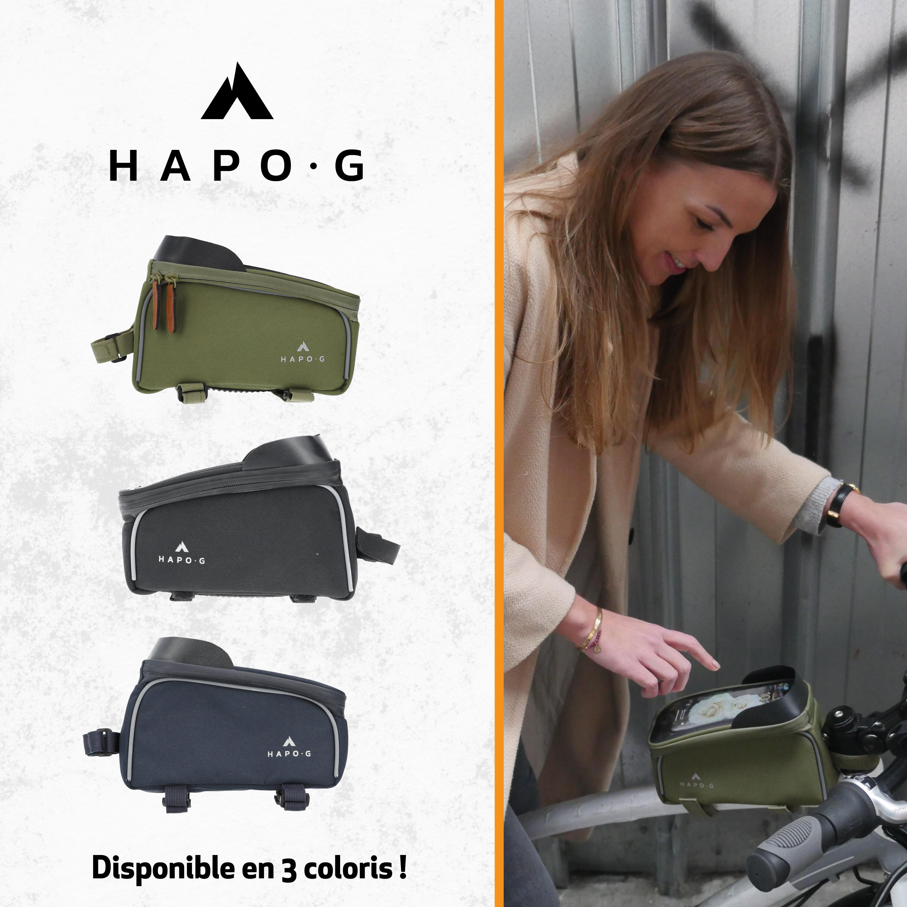 Sacoche de cadre vélo 1,6L Noir - Support smartphone avec pare-soleil - HAPO-G 5/6
