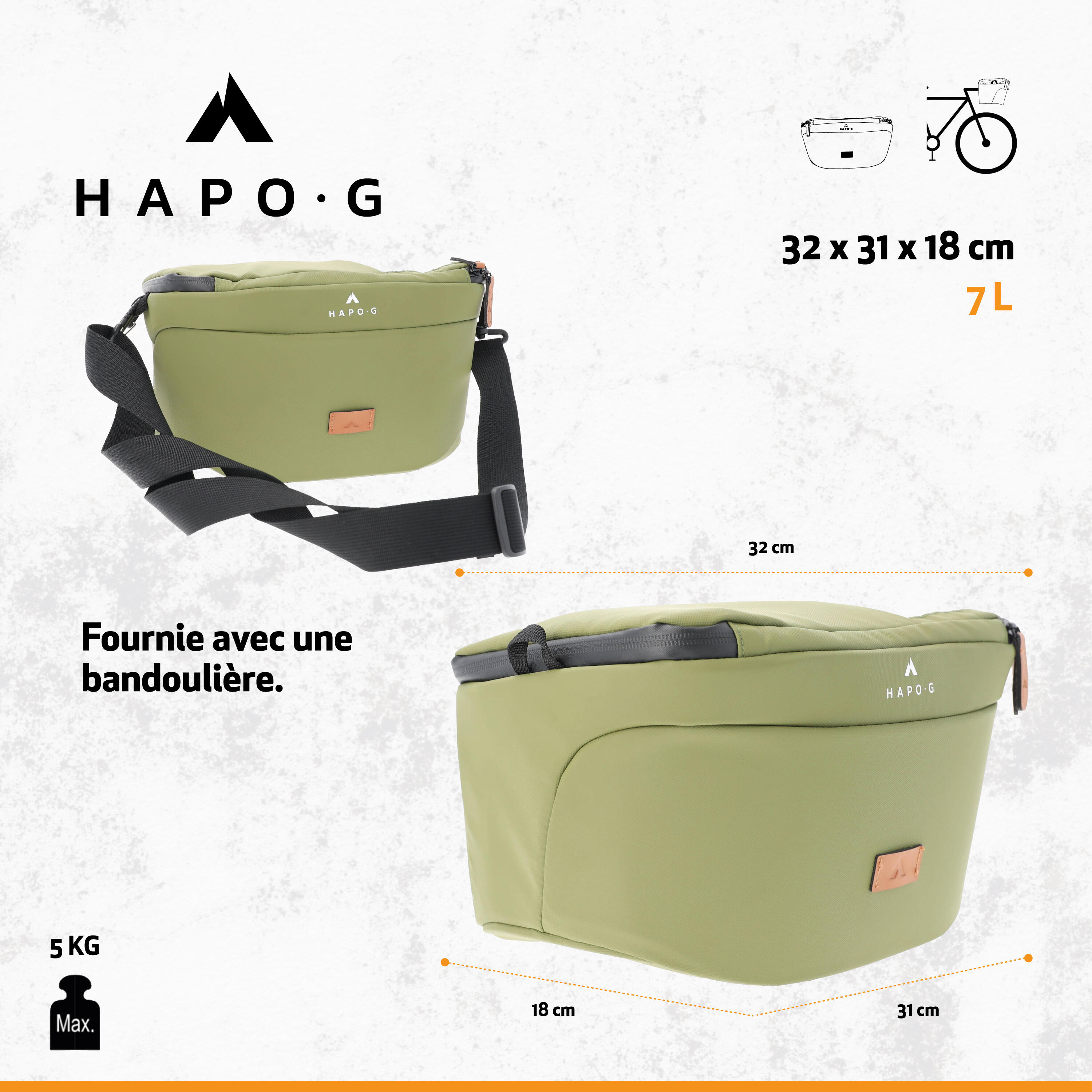 Sacoche de guidon vélo waterproof 7L KAKI - Support smartphone - HAPO-G 3/7