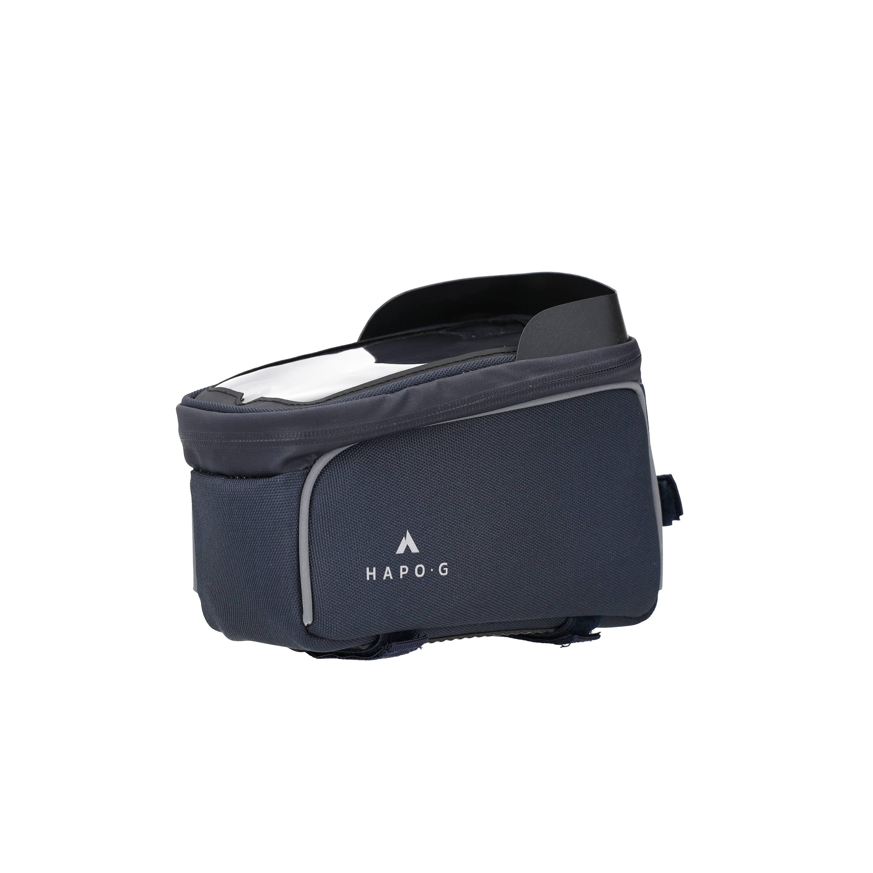 Sacoche de cadre vélo 1,6L Bleu - Support smartphone avec pare-soleil - HAPO-G 1/6