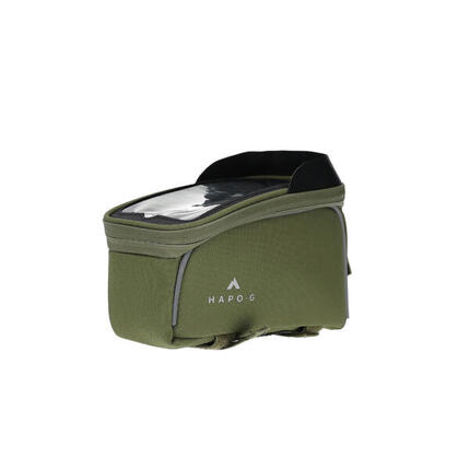 Sacoche de cadre vélo 1,6L Kaki - Support smartphone avec pare-soleil - HAPO-G