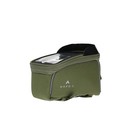 Sacoche de cadre vélo 1,6L Kaki - Support smartphone avec pare-soleil - HAPO-G
