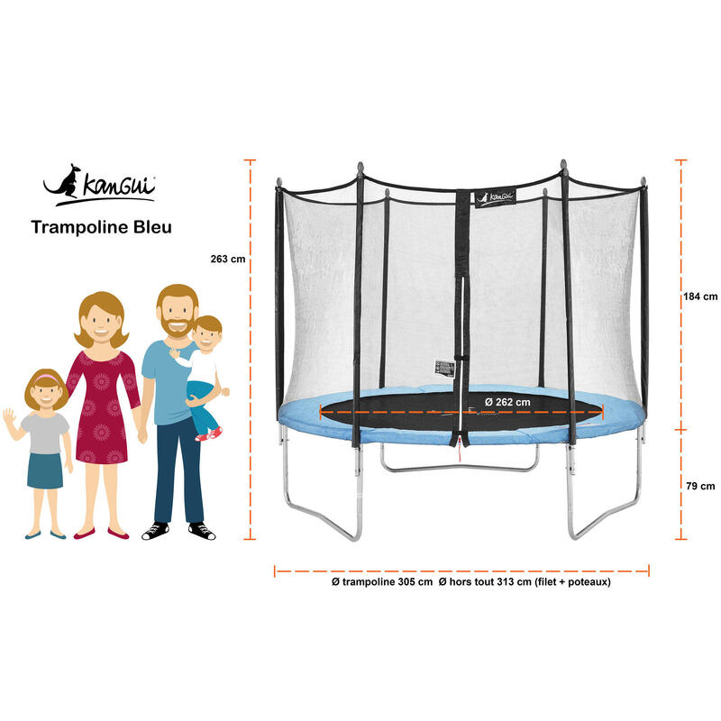 Trampoline de jardin 305 cm + échelle + bâche de protection + kit d'ancrage