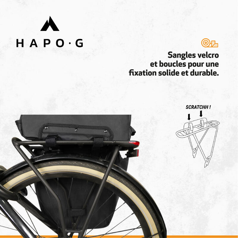 Sacoche double vélo porte-bagage étanche 27L, 2x13,5L NOIR - HAPO-G
