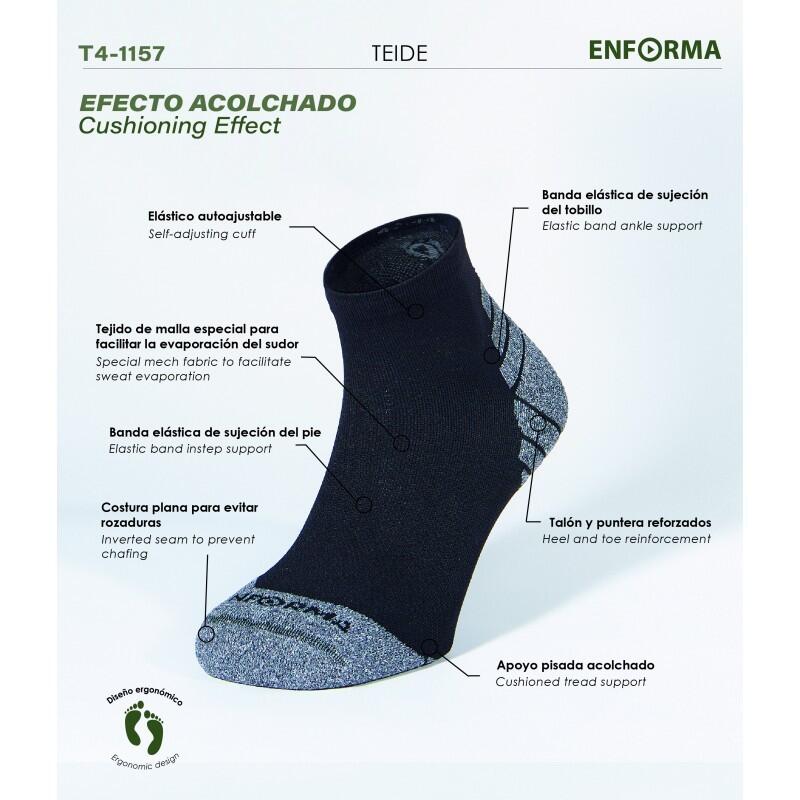 Calcetines de Senderismo Enforma TEIDE Negro. Efecto Acolchado, Antibacteriano.