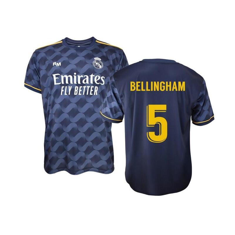 Camiseta Fútbol Real Madrid 2ª Equipación Réplica Oficial Con Bellingham 23/24.