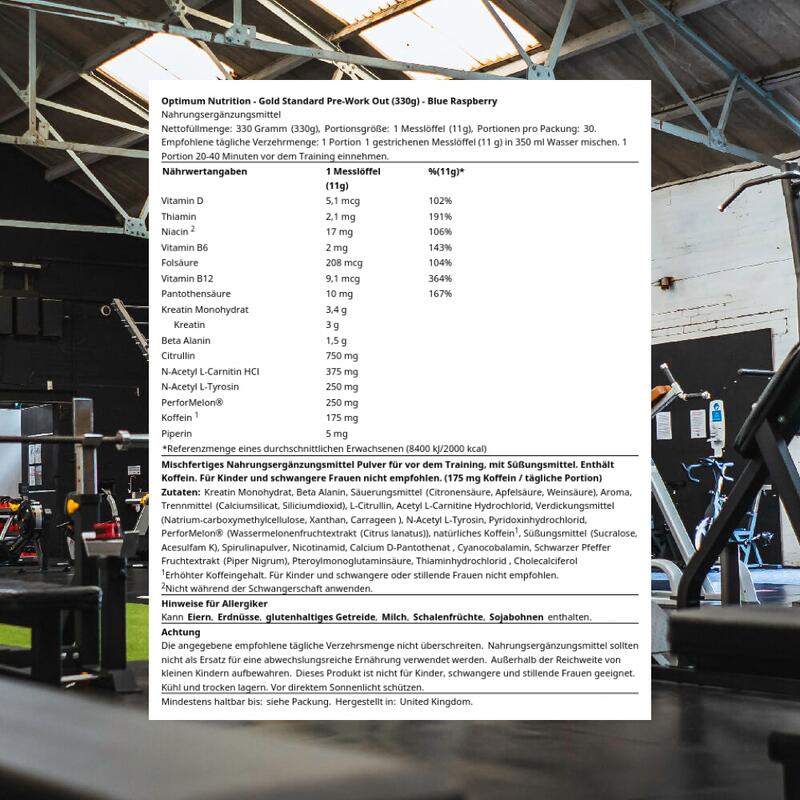 Gold Standard Pre-Workout - 330gr Frambuesa Azul de Optimum Nutrition
